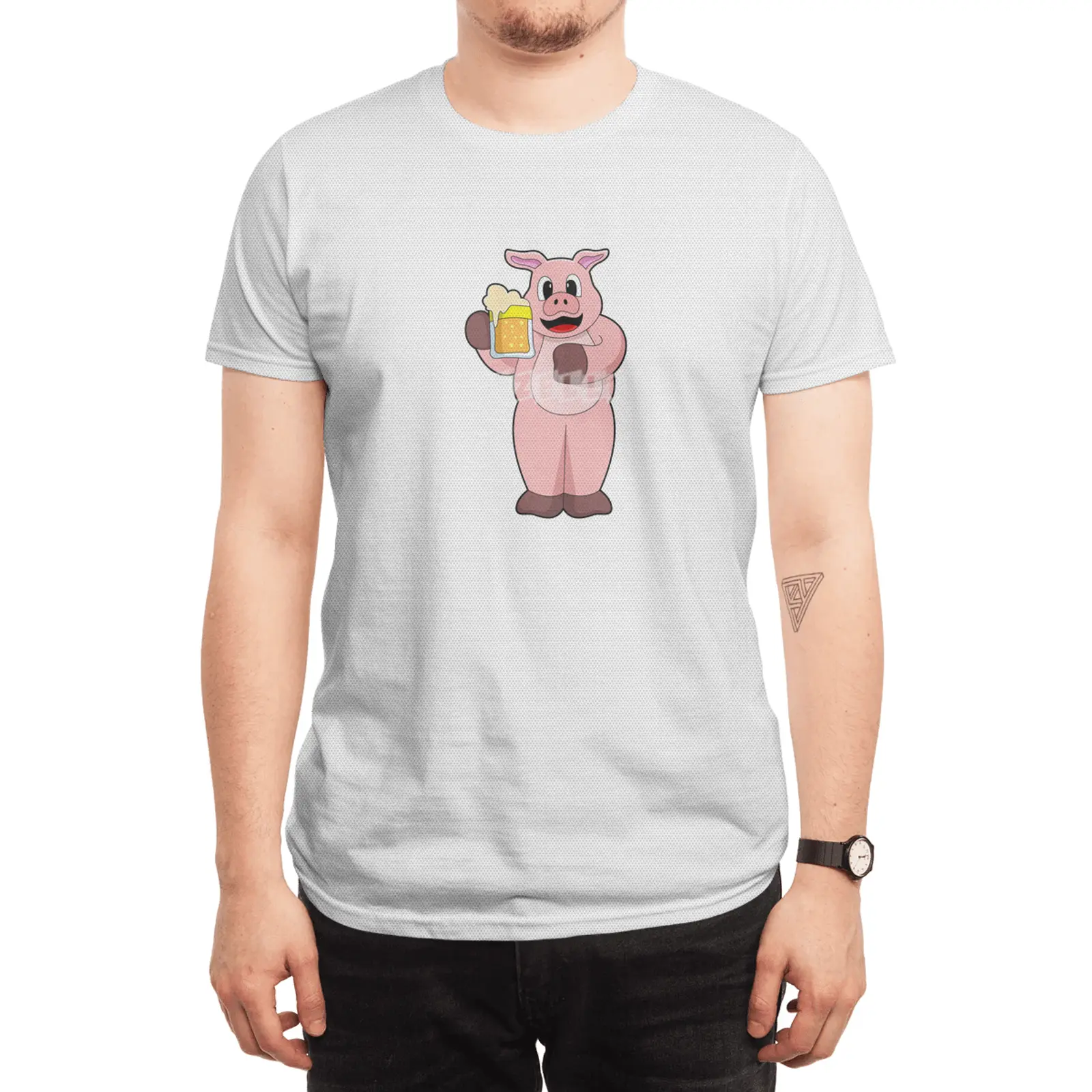 Pig with Glass of Beer Spor T-Shirt