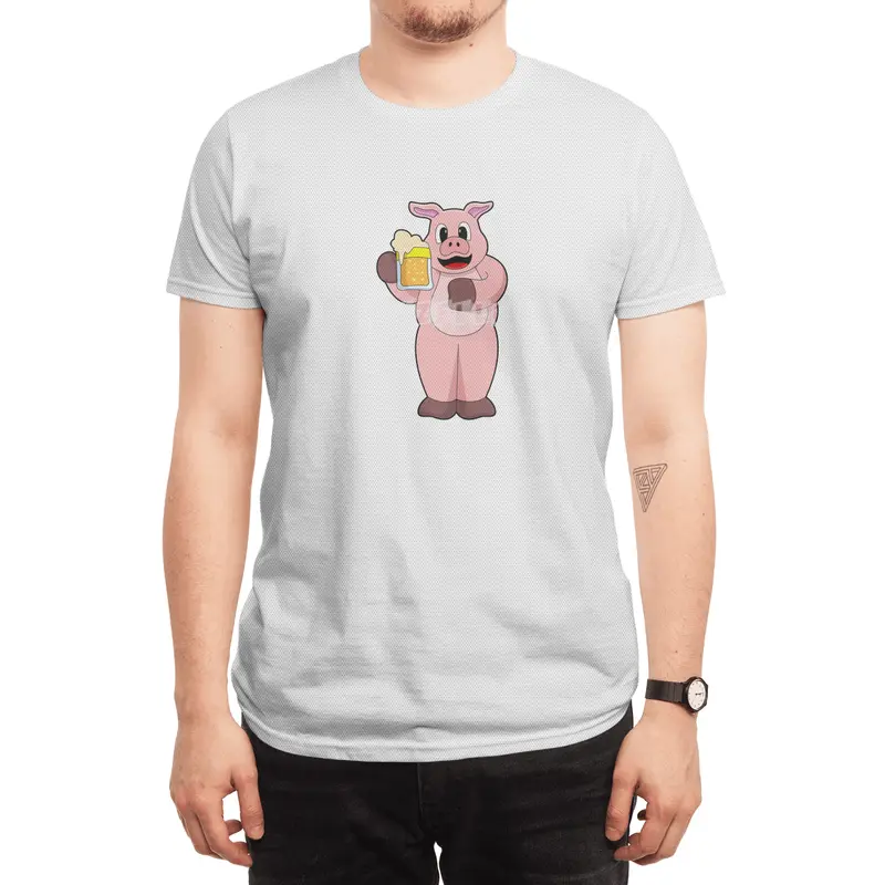 Pig with Glass of Beer Spor T-Shirt