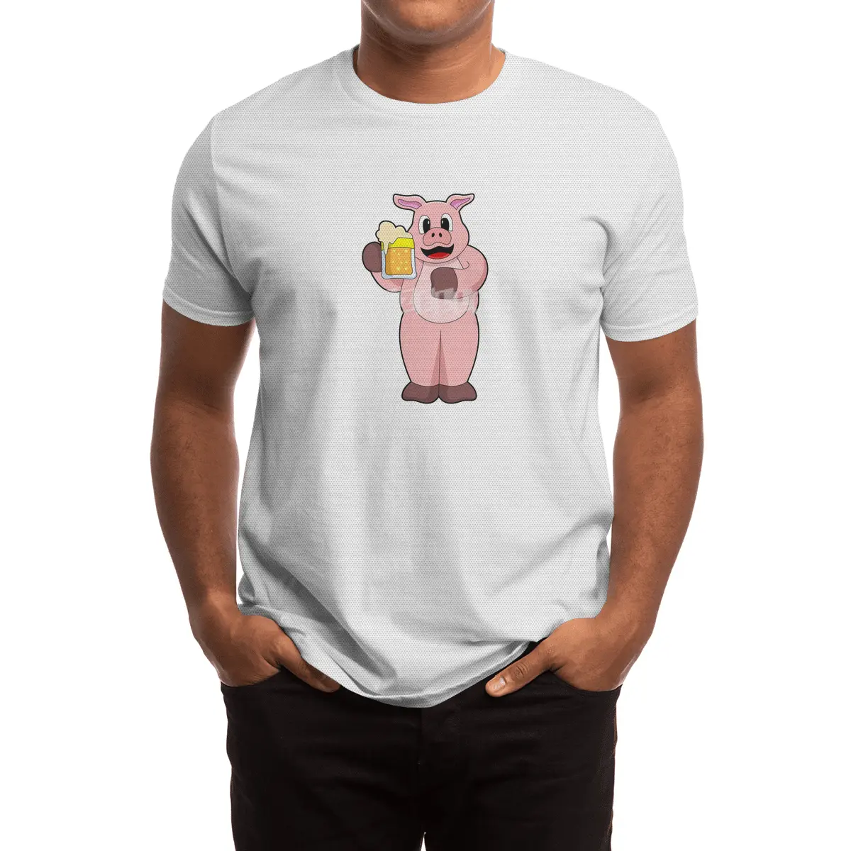 Pig with Glass of Beer Spor T-Shirt