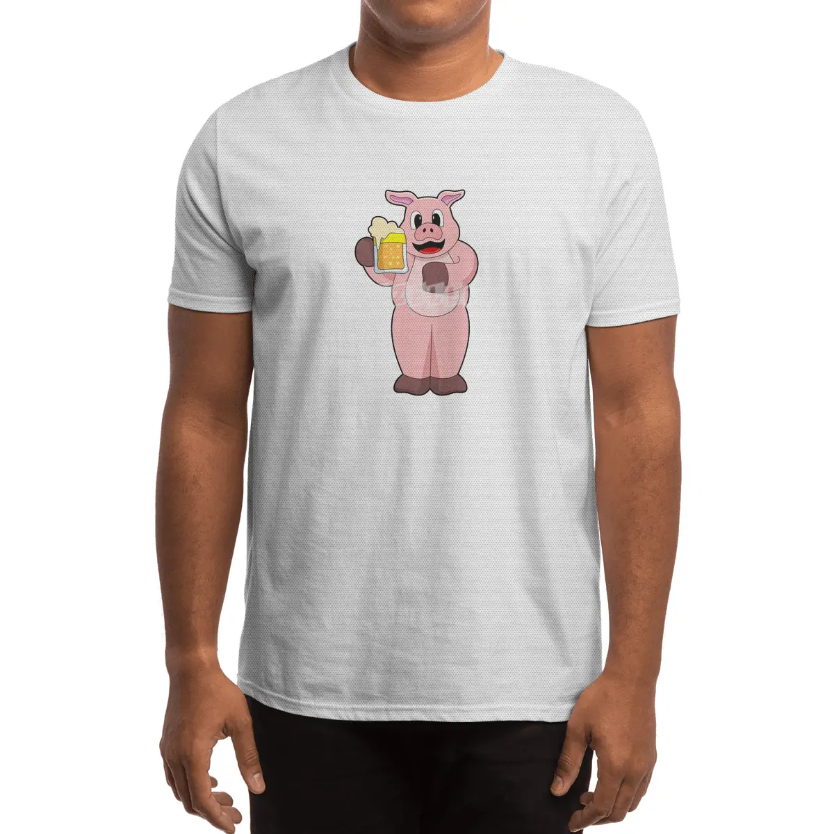 Pig with Glass of Beer Spor T-Shirt