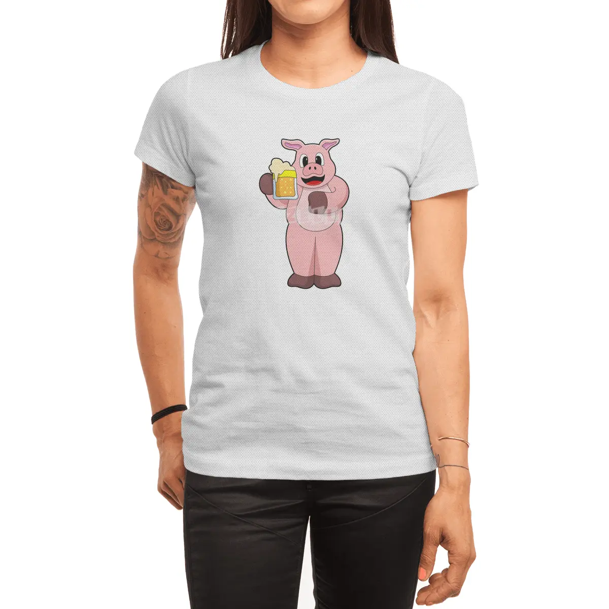 Pig with Glass of Beer Spor T-Shirt