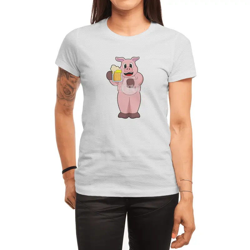 Pig with Glass of Beer Spor T-Shirt
