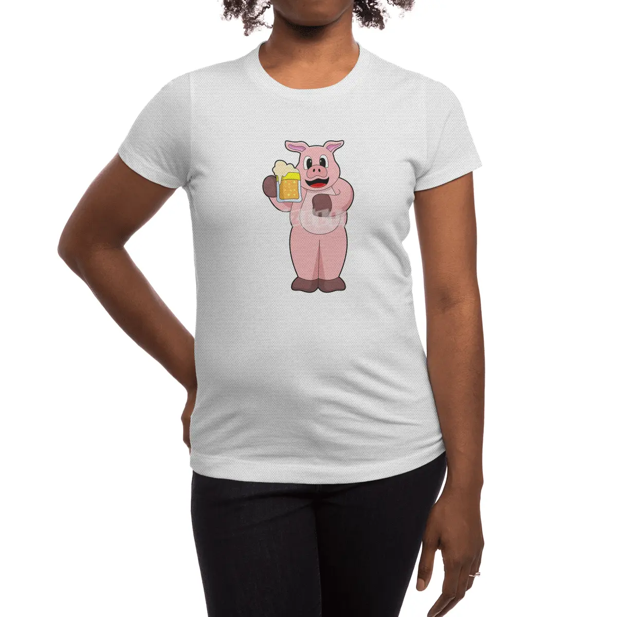 Pig with Glass of Beer Spor T-Shirt