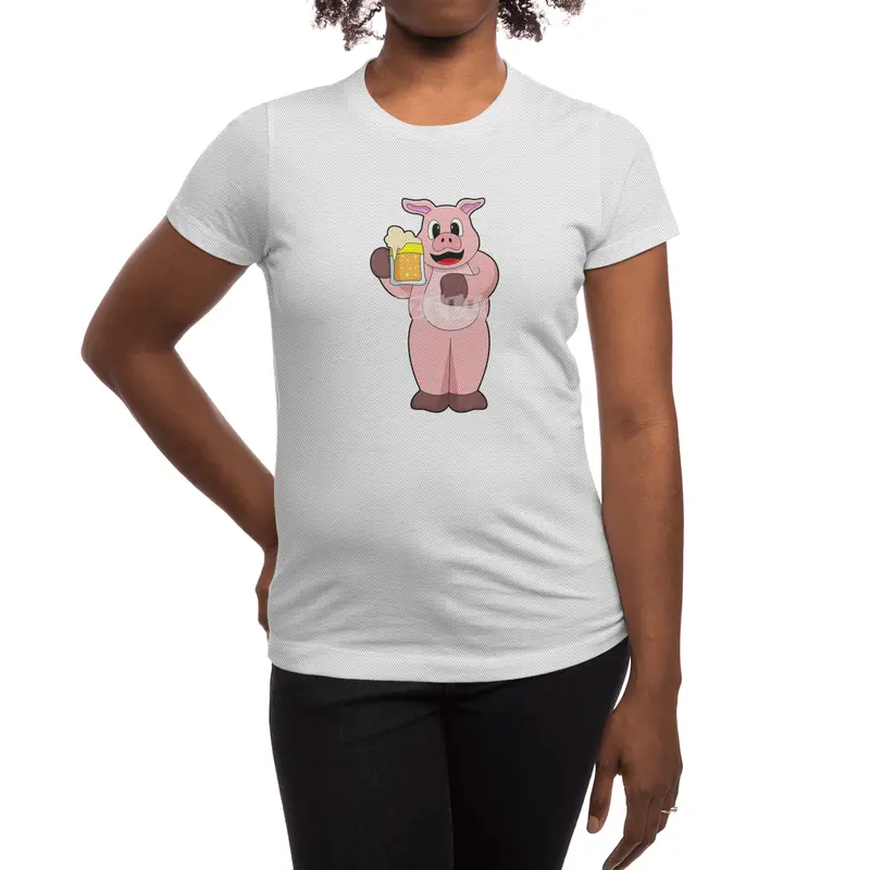 Pig with Glass of Beer Spor T-Shirt