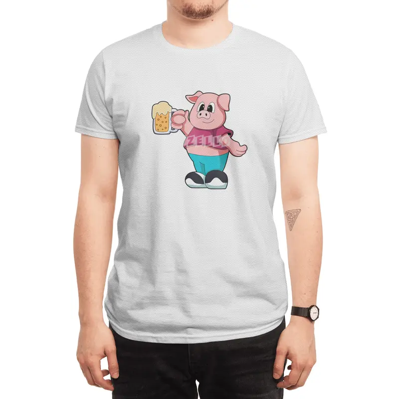 Pig with Glass of Beer Spor T-Shirt