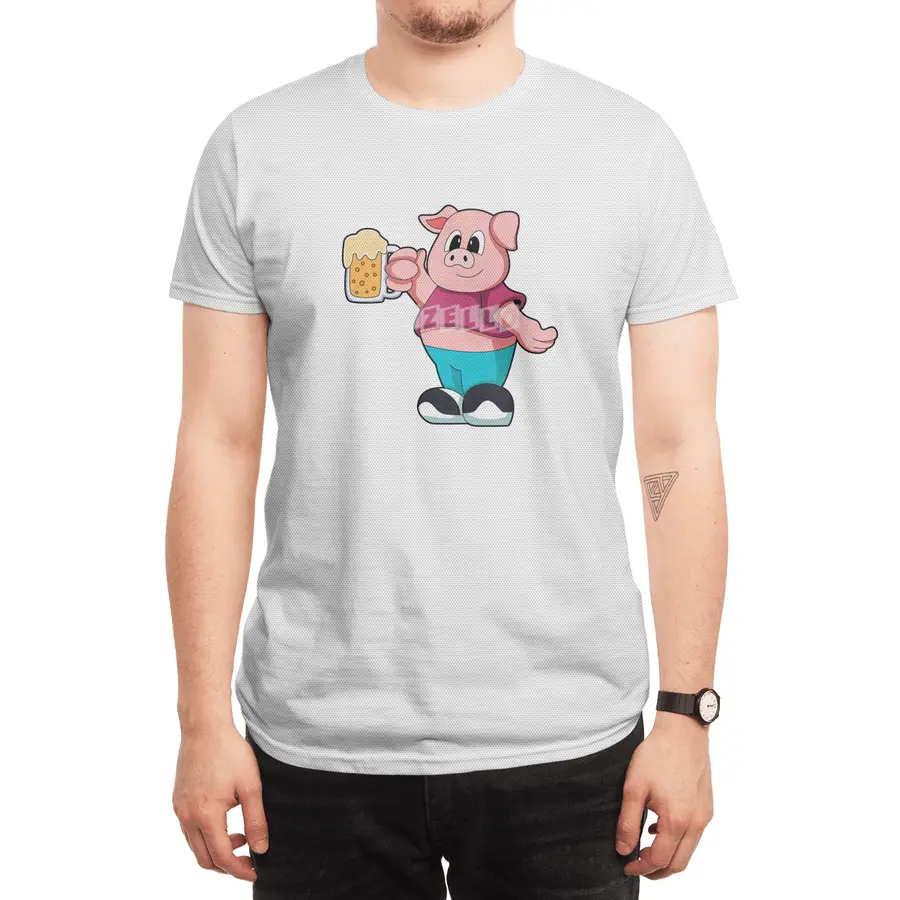 Pig with Glass of Beer Spor T-Shirt
