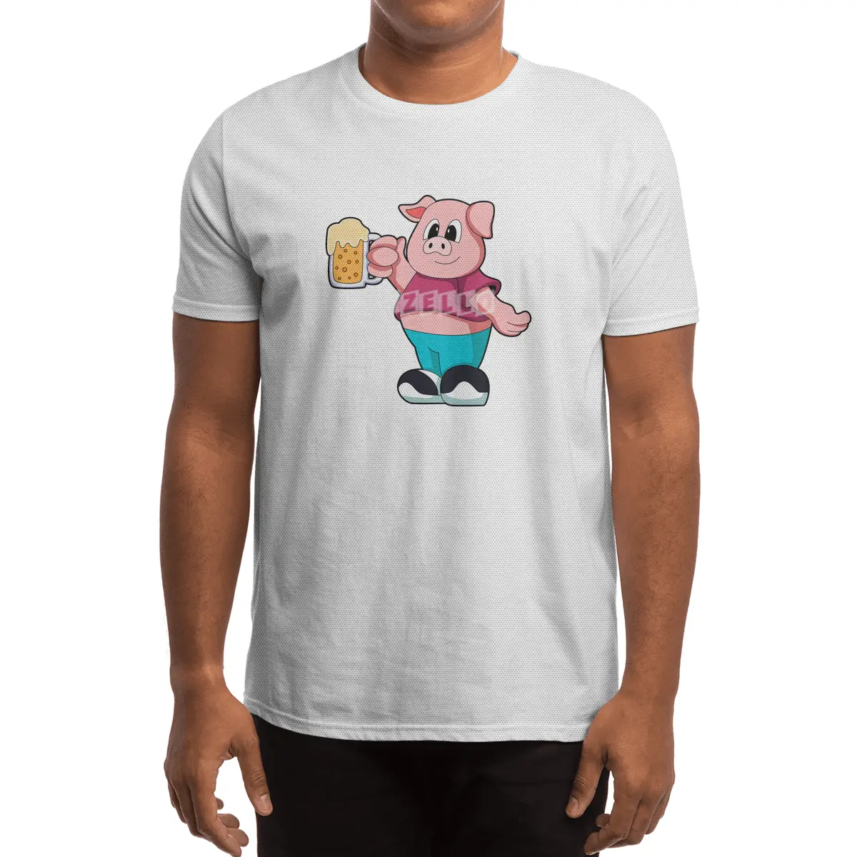 Pig with Glass of Beer Spor T-Shirt