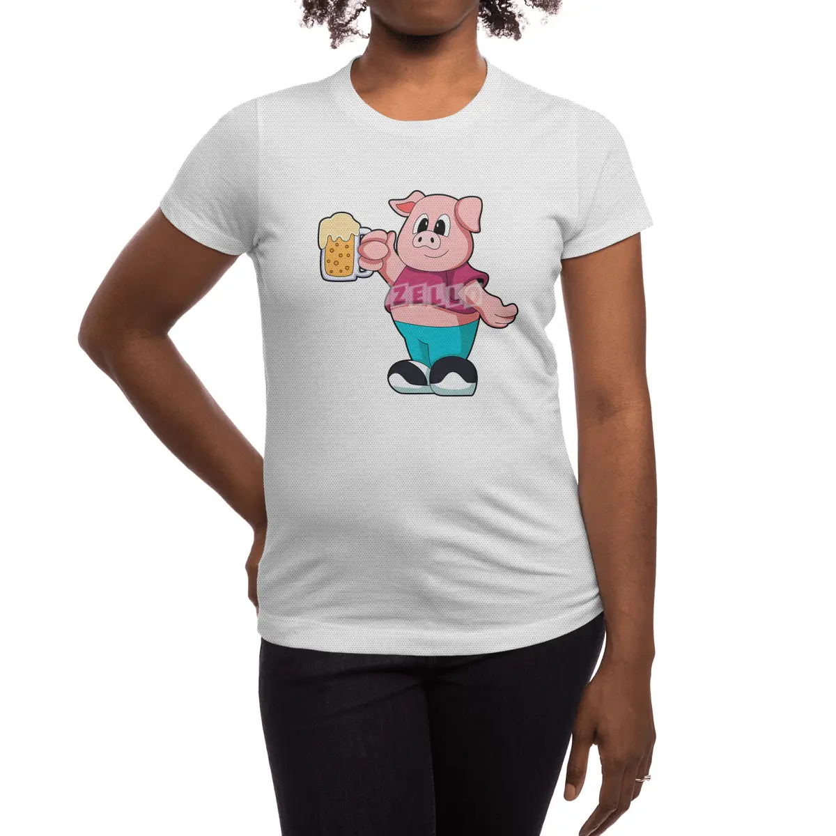 Pig with Glass of Beer Spor T-Shirt