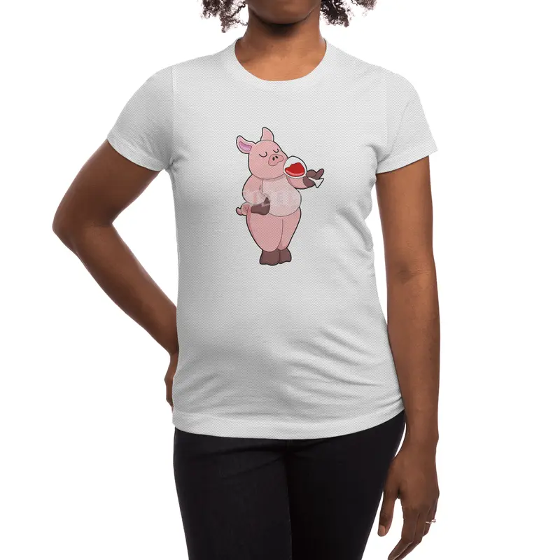 Pig with Glass of Wine Spor T-Shirt