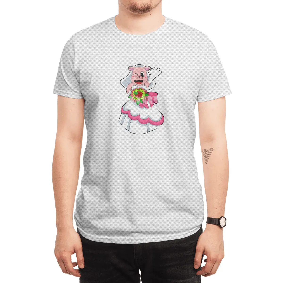 Pig with Wedding dress & Bunch of Flowers Spor T-Shirt