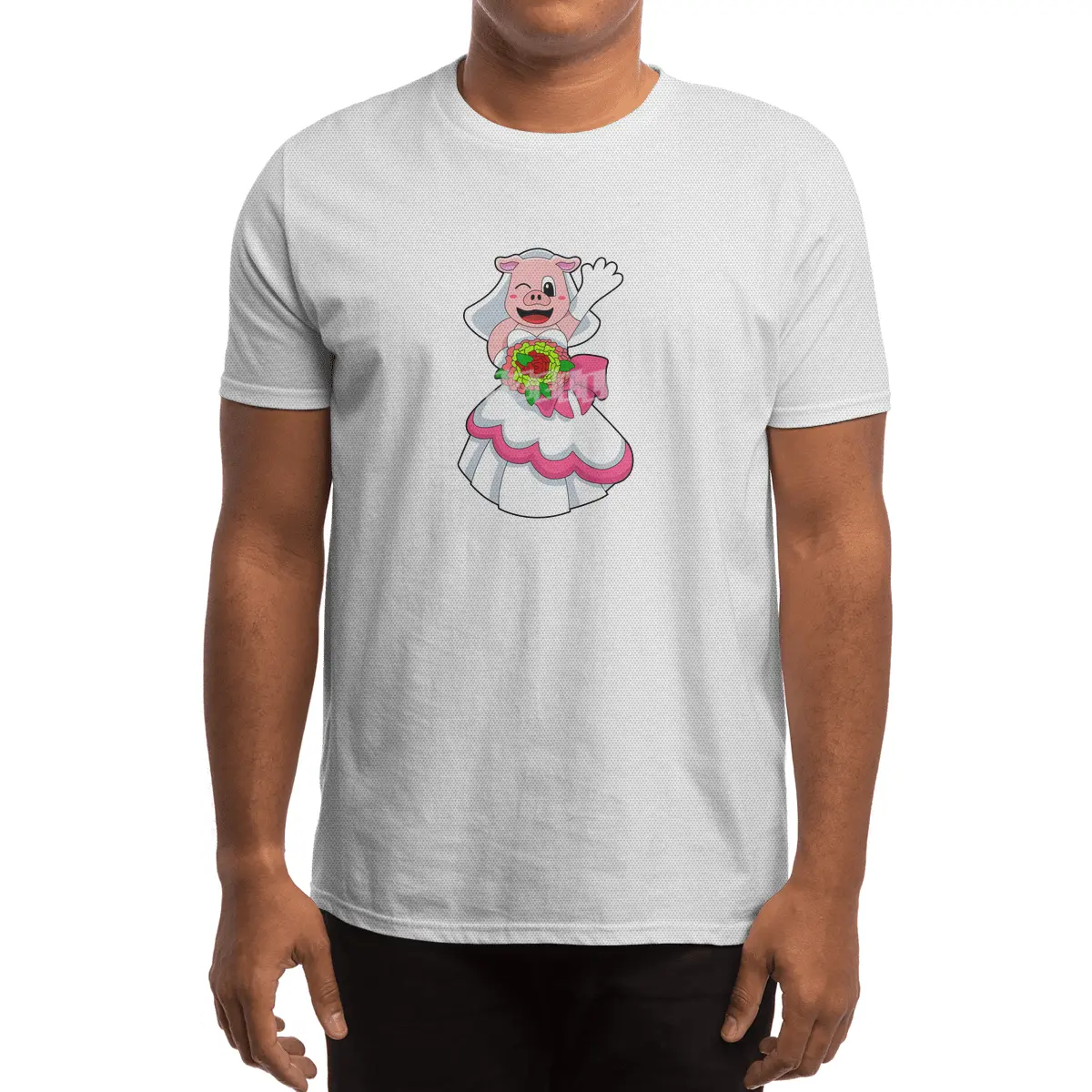 Pig with Wedding dress & Bunch of Flowers Spor T-Shirt