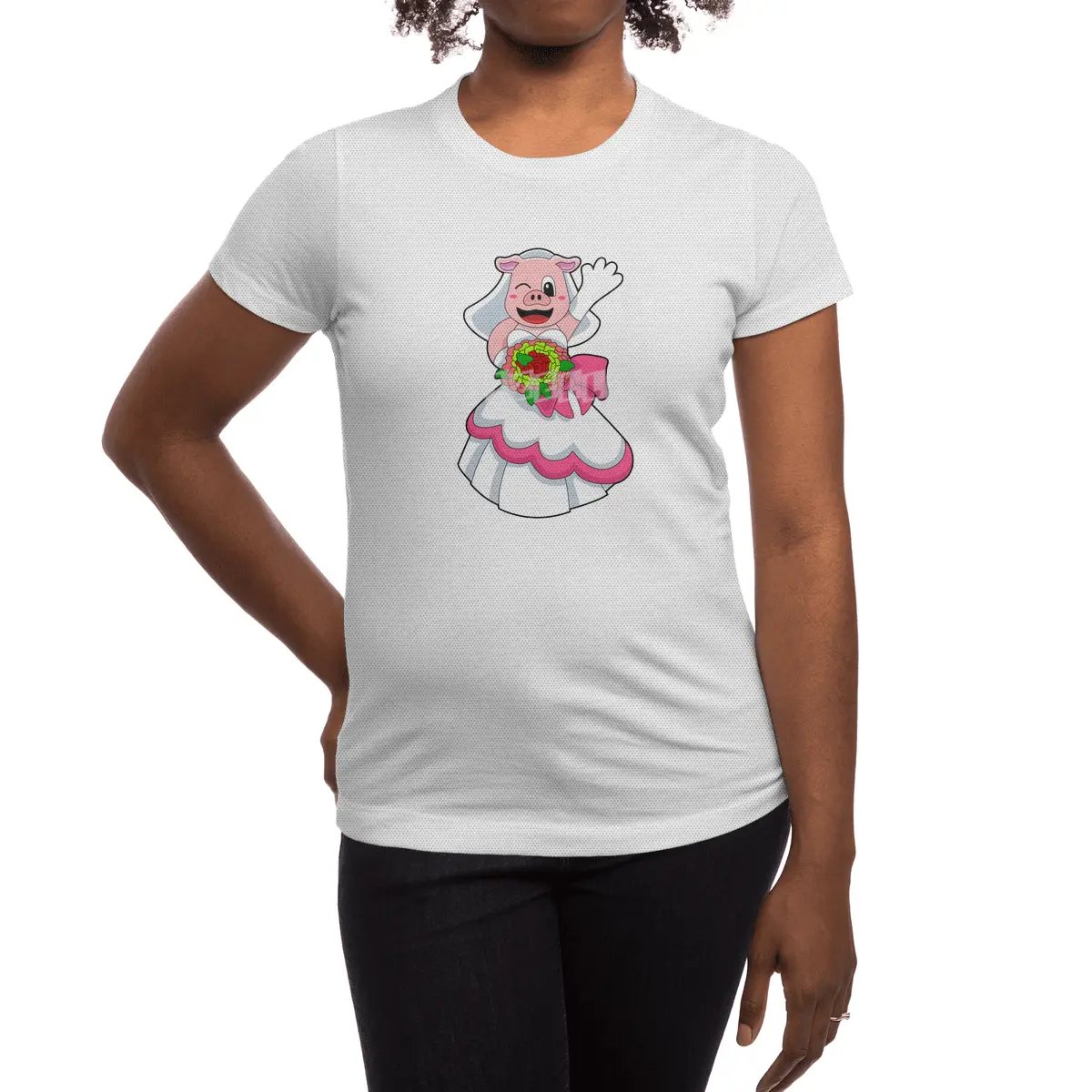 Pig with Wedding dress & Bunch of Flowers Spor T-Shirt