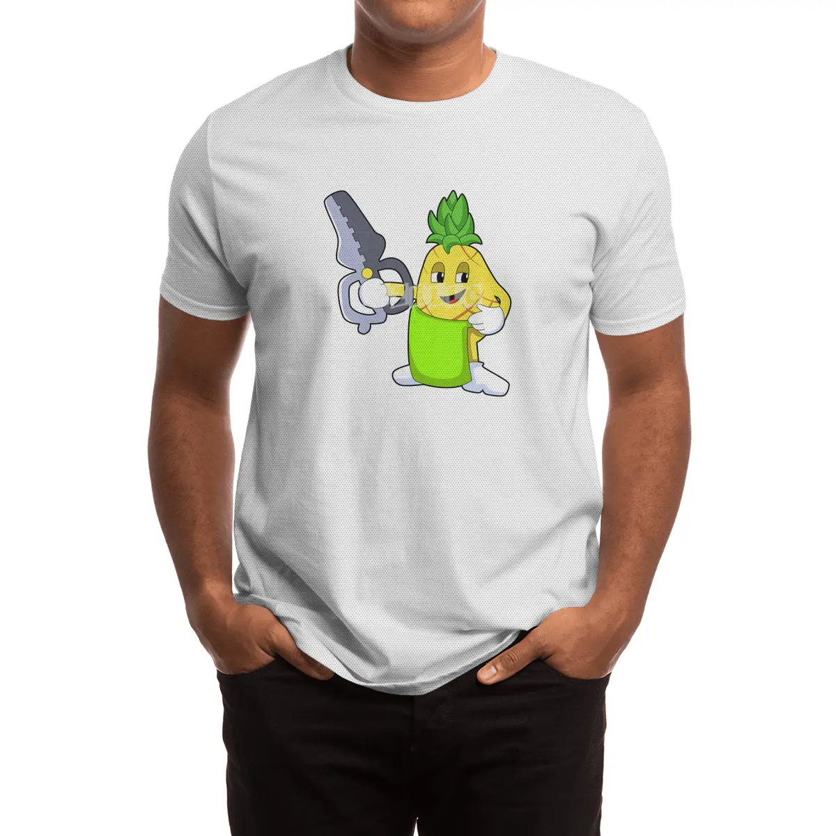 Pineapple as Hairdresser with Scissors & Razor Spor T-Shirt