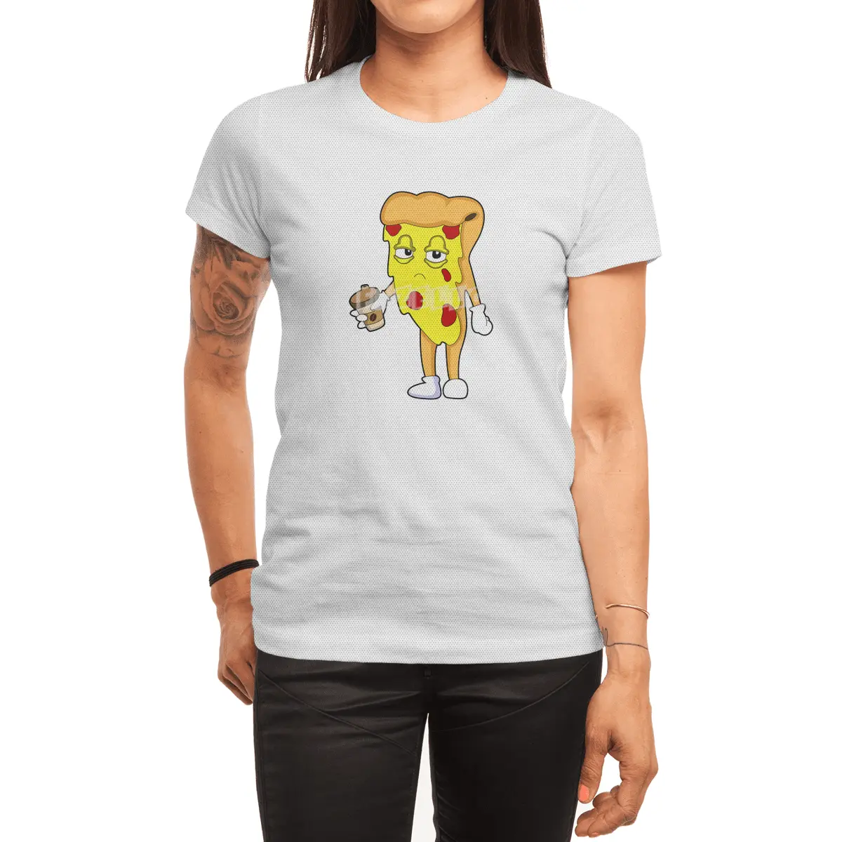 Pizza with Salami Cheese & Coffee Spor T-Shirt