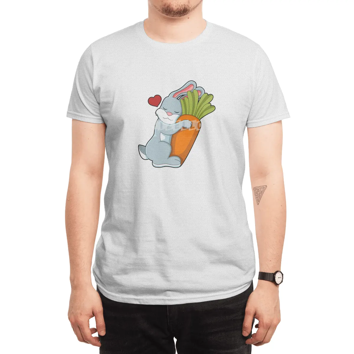 Rabbit with Carrot & Heart Spor T-Shirt