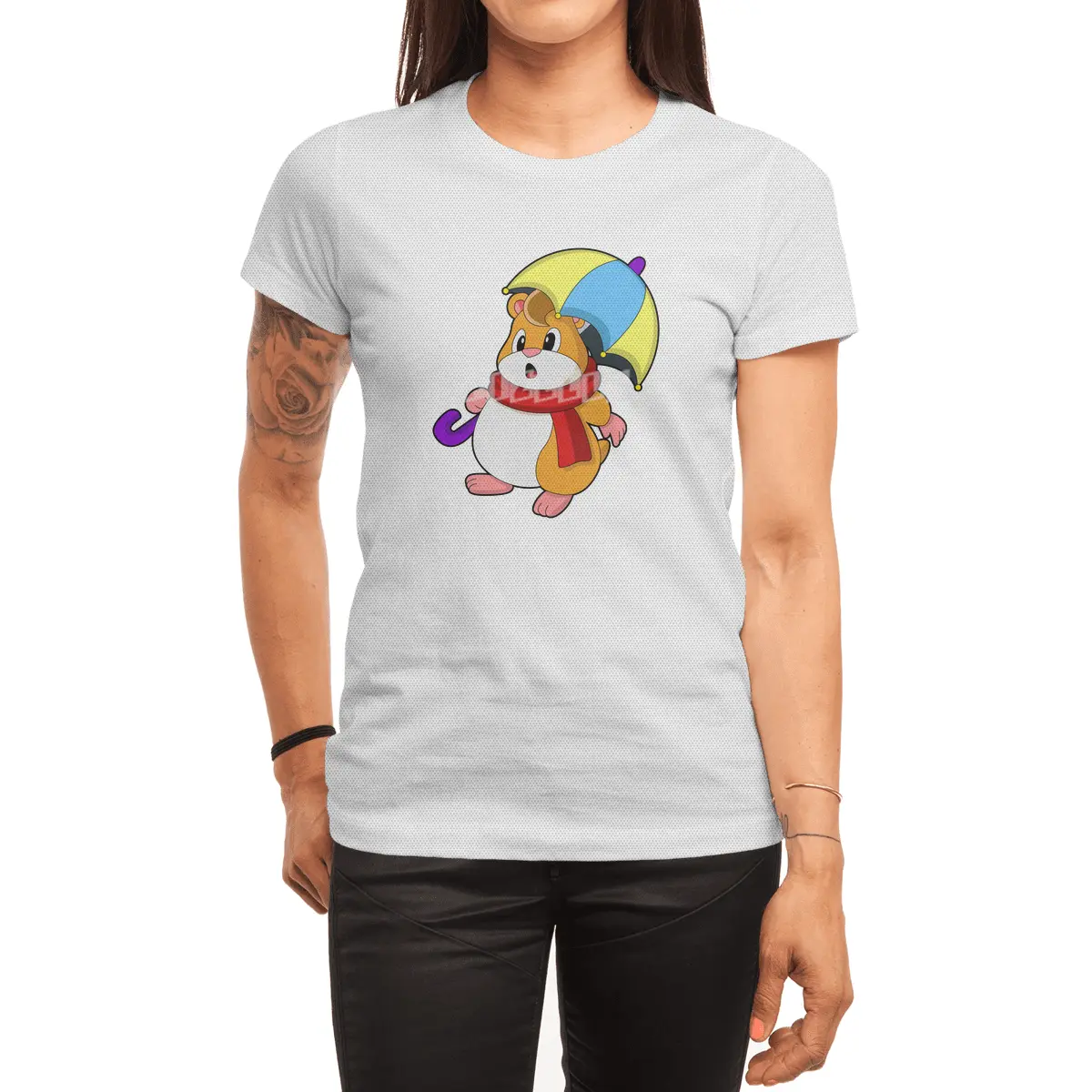 Hamster at Rain with Umbrella Spor T-Shirt