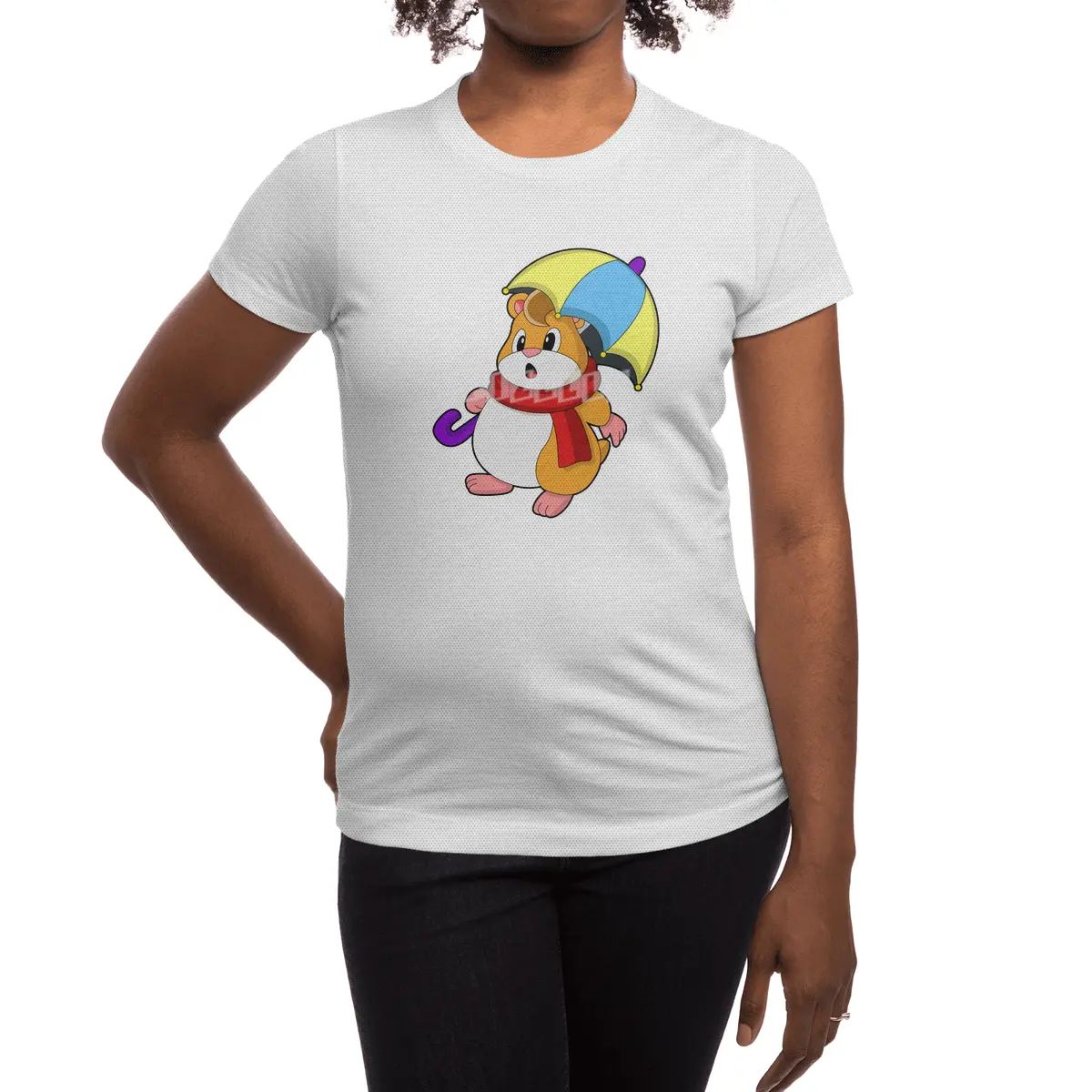 Hamster at Rain with Umbrella Spor T-Shirt