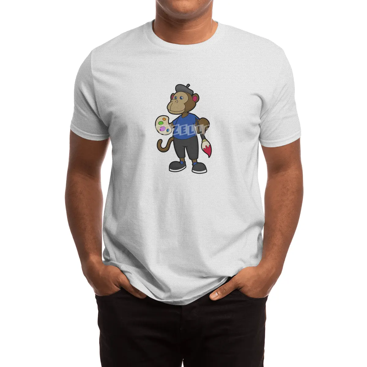 Monkey as Painter with Paint & Brush Spor T-Shirt