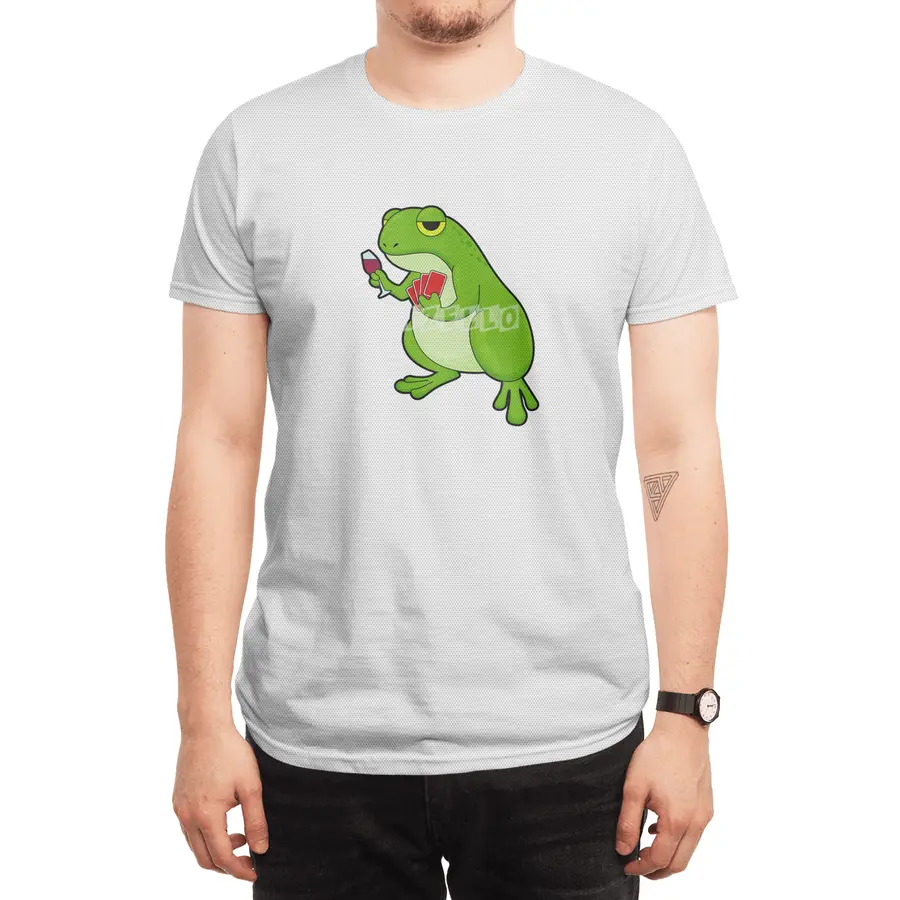 Frog at Poker with Poker cards & Glass of Red wine Spor T-Shirt