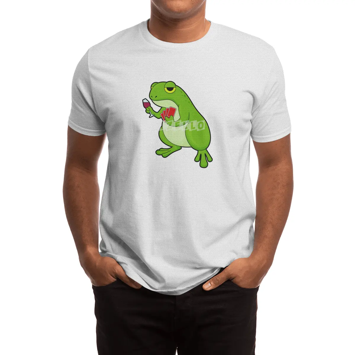 Frog at Poker with Poker cards & Glass of Red wine Spor T-Shirt
