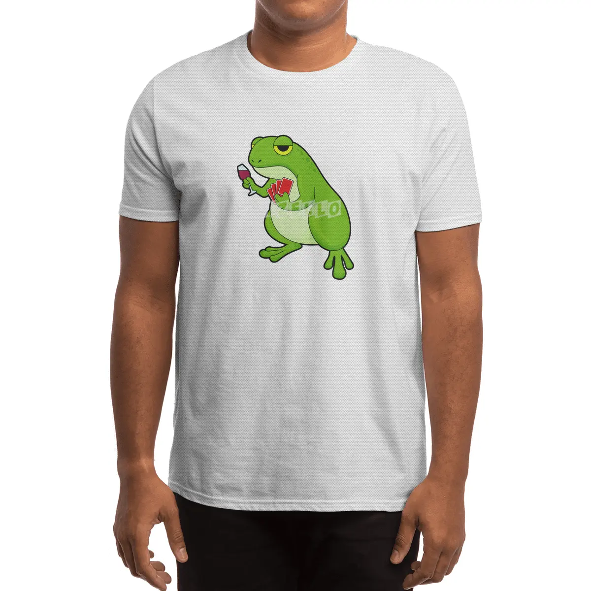 Frog at Poker with Poker cards & Glass of Red wine Spor T-Shirt