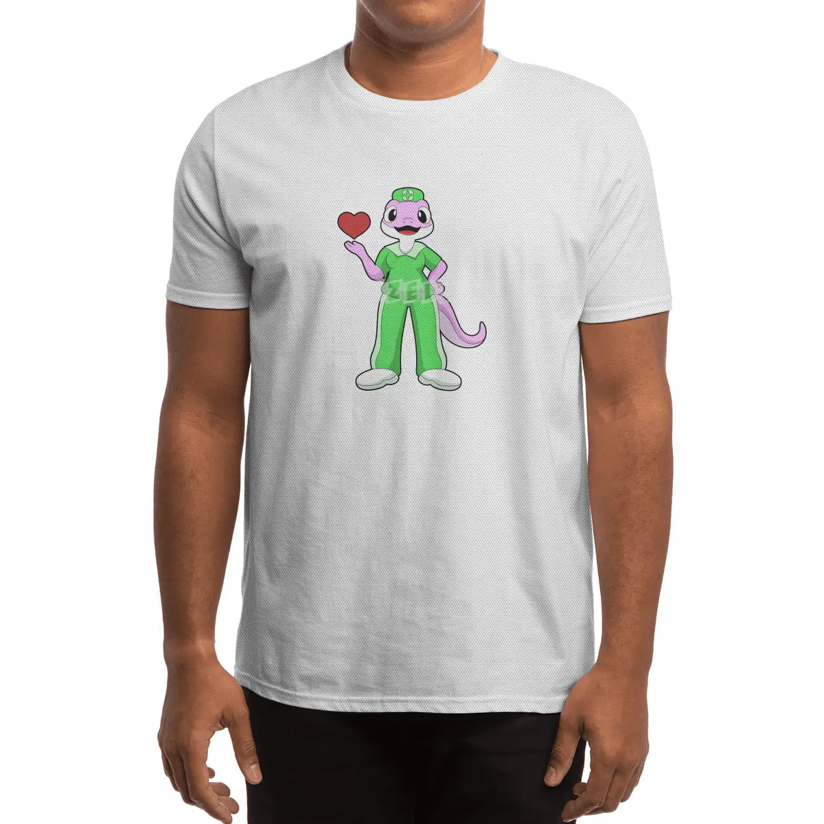 Geko as Nurse with Heart Spor T-Shirt