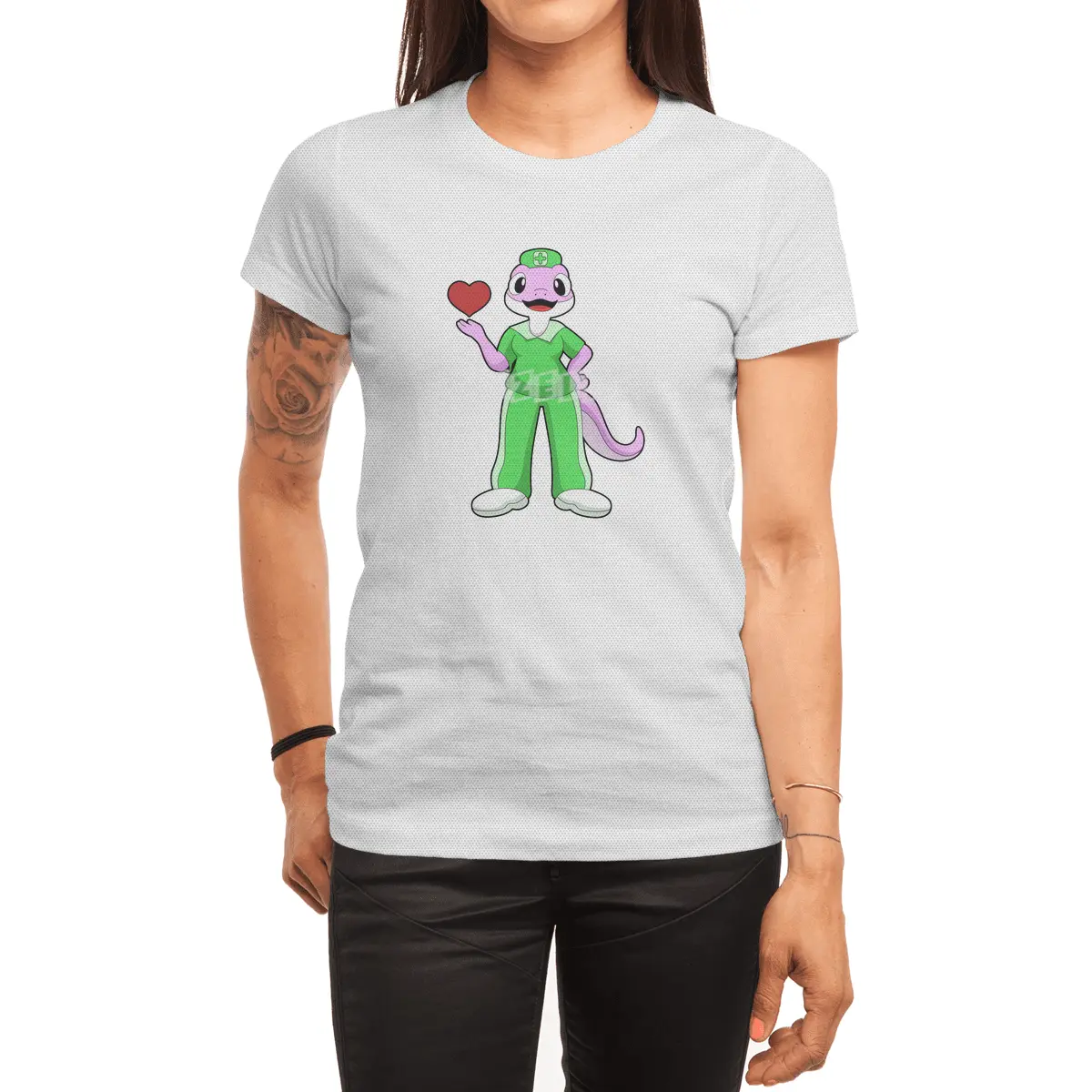 Geko as Nurse with Heart Spor T-Shirt