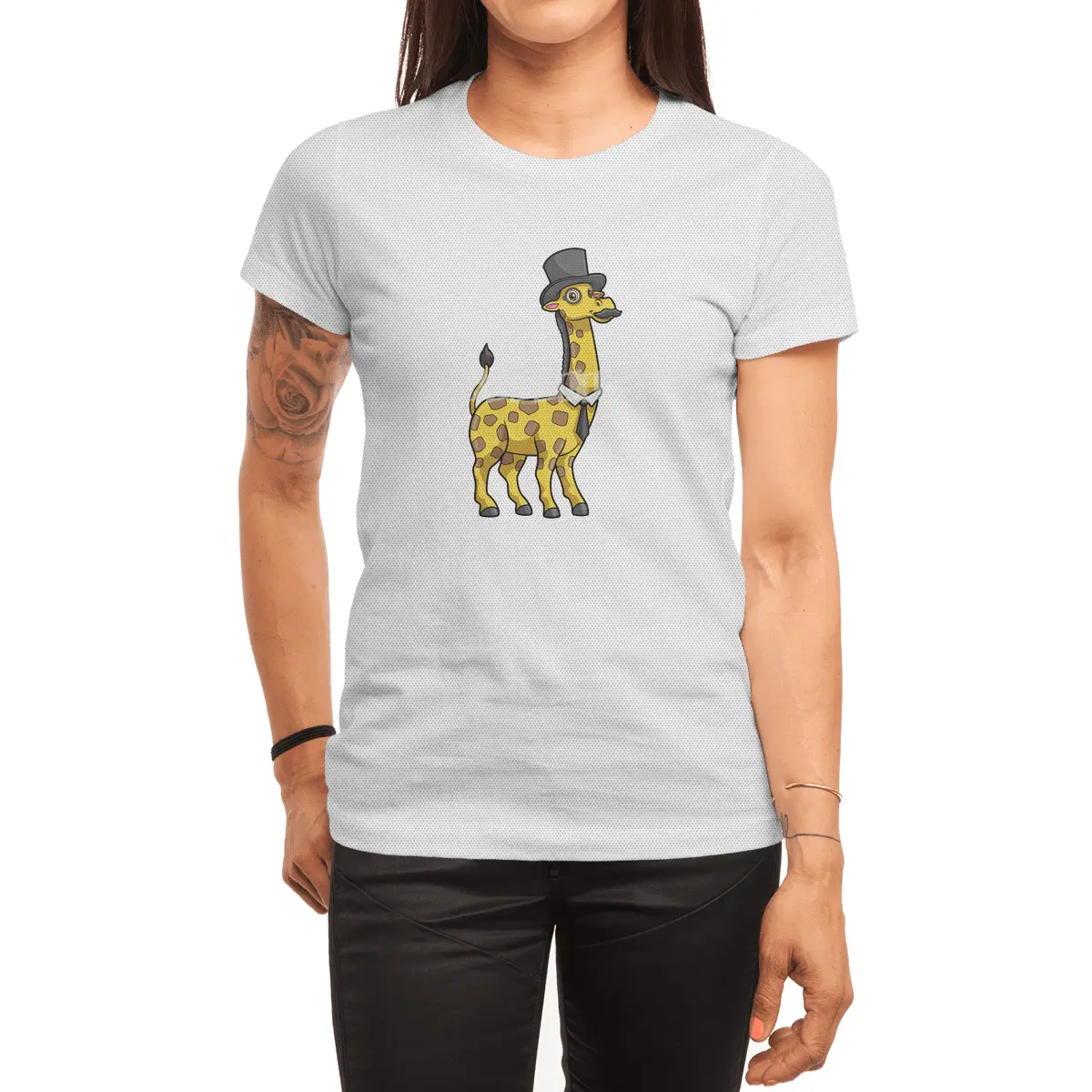 Giraffe as Gentleman with Hat, Tie and Mustache Spor T-Shirt