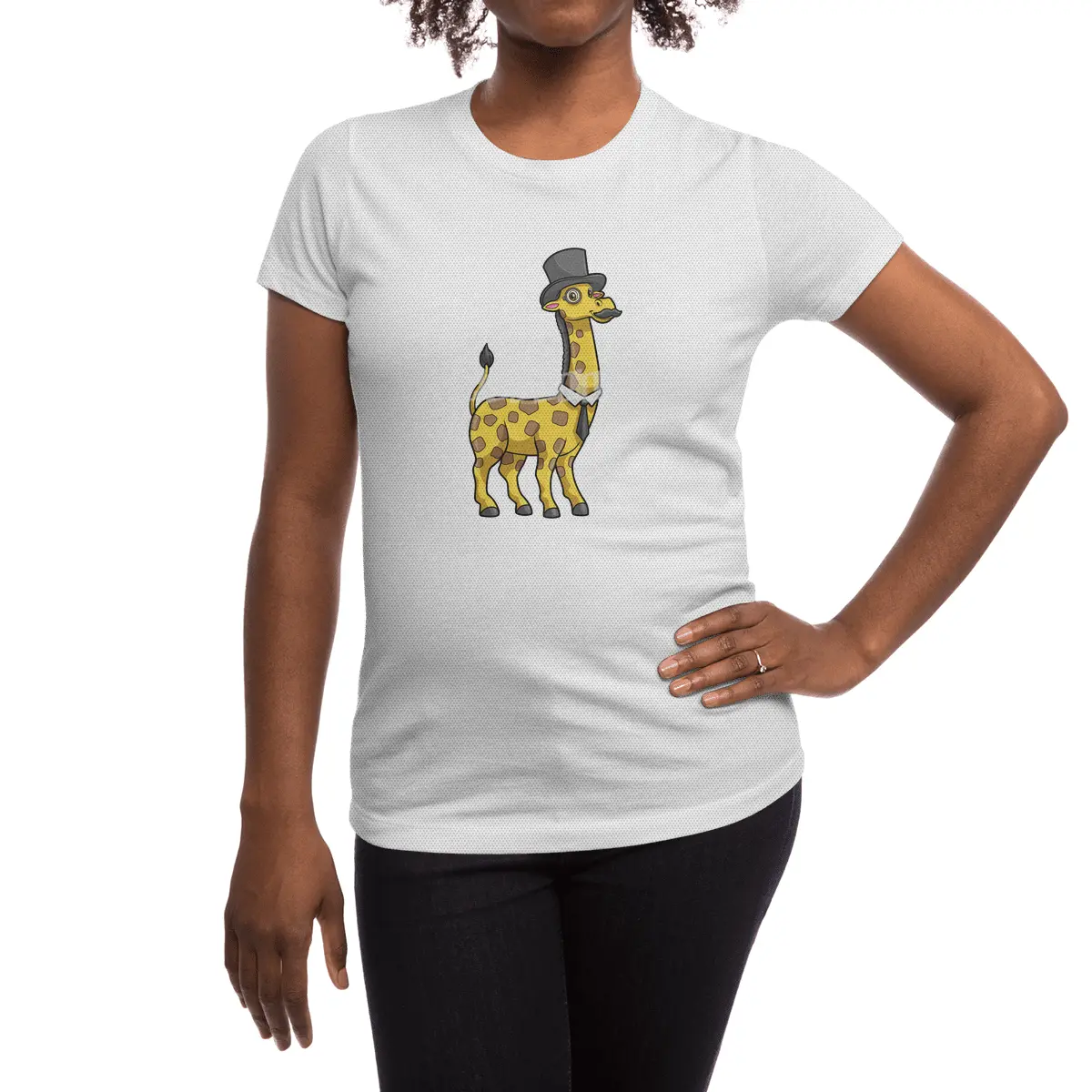 Giraffe as Gentleman with Hat, Tie and Mustache Spor T-Shirt