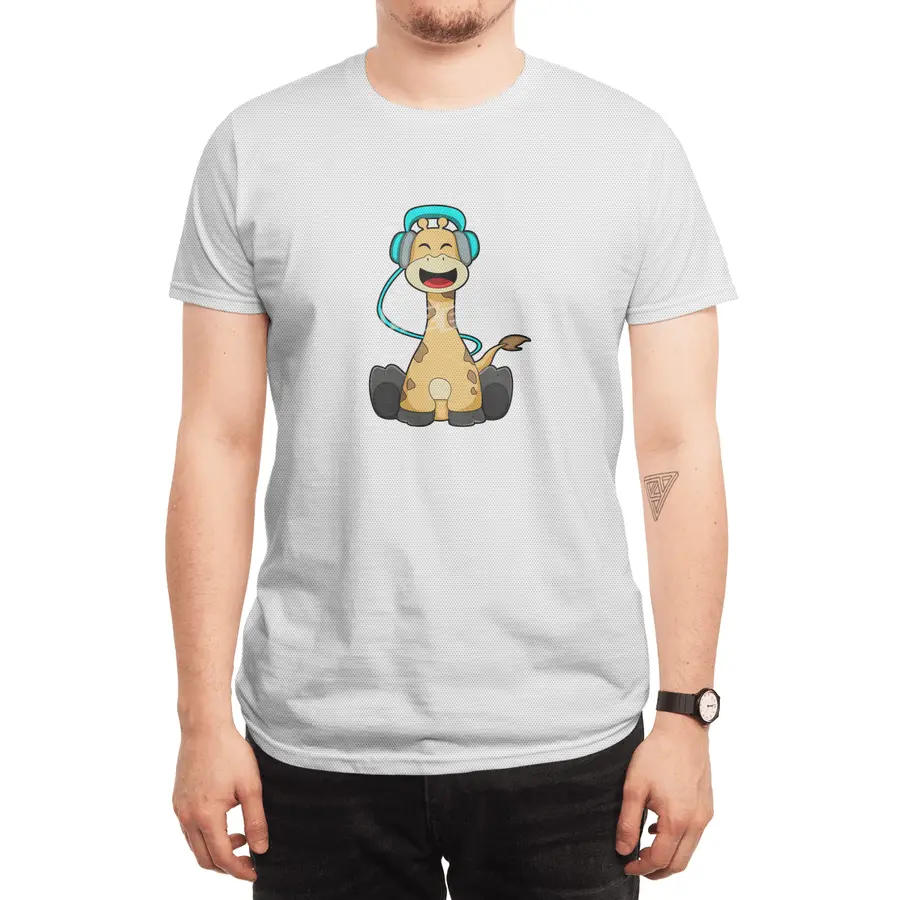 Giraffe at Music with Headphone Spor T-Shirt