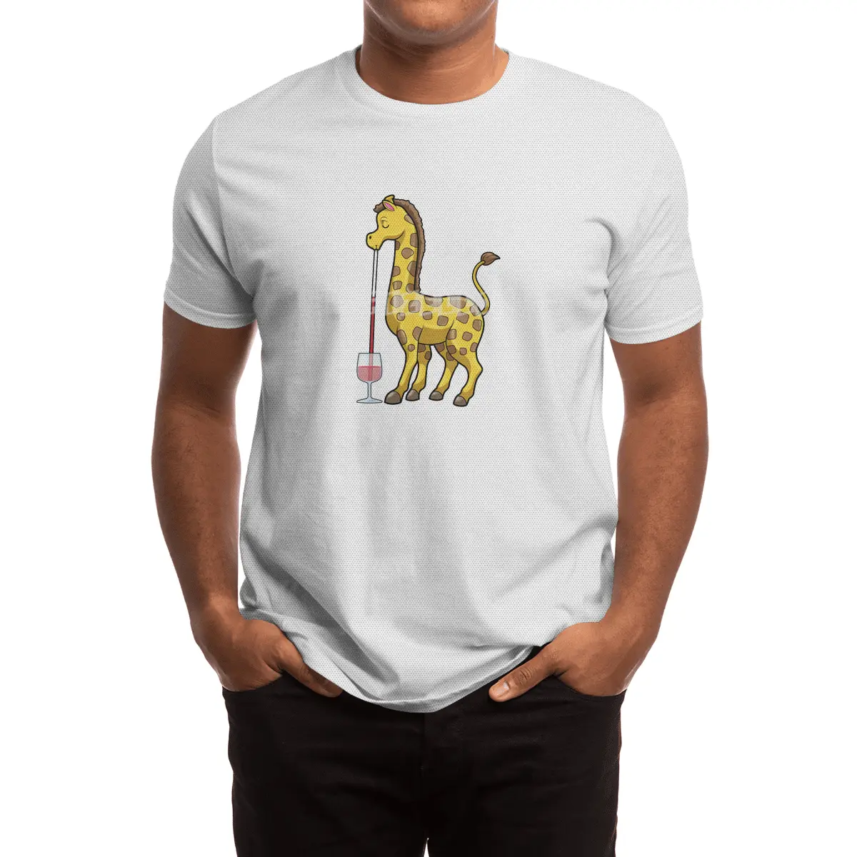 Giraffe at Party with Glass of Red wine Spor T-Shirt