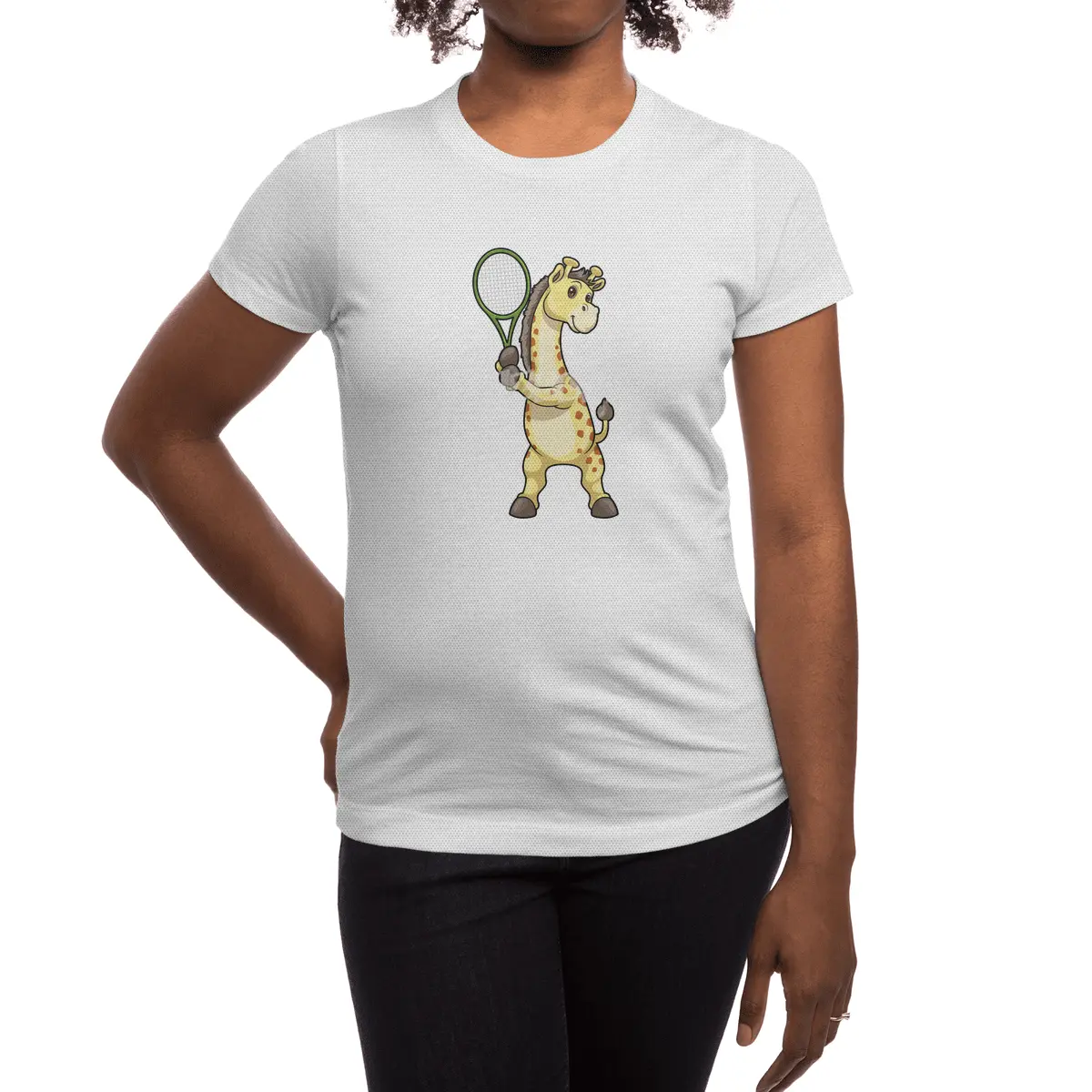 Giraffe at Tennis with Tennis racket Spor T-Shirt