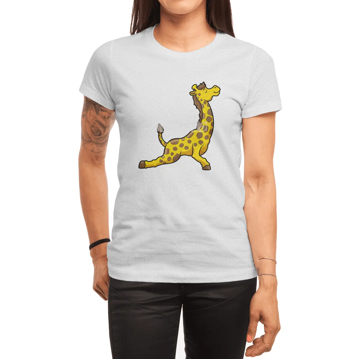 Giraffe at Yoga Stretching exercises Legs & Neck Spor T-Shirt