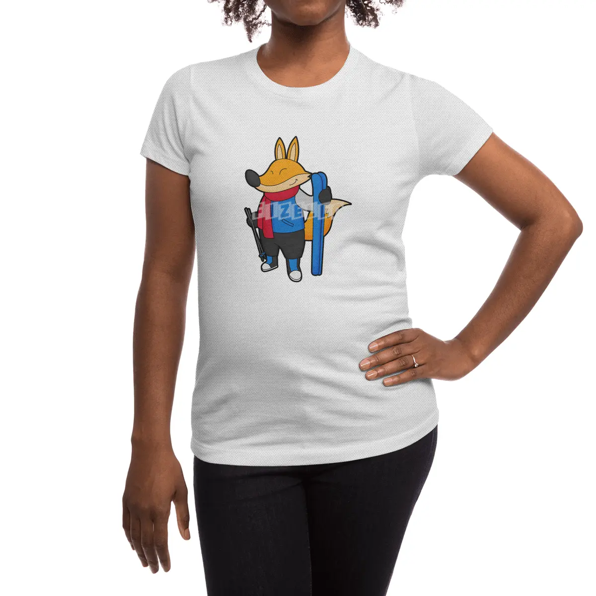 Fox as Skier with Ski Spor T-Shirt