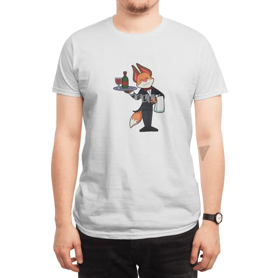 Fox as Waiter with Platter and Red wine Spor T-Shirt