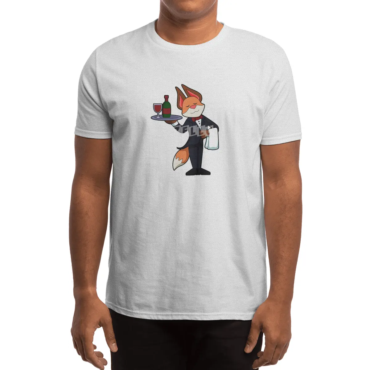 Fox as Waiter with Platter and Red wine Spor T-Shirt