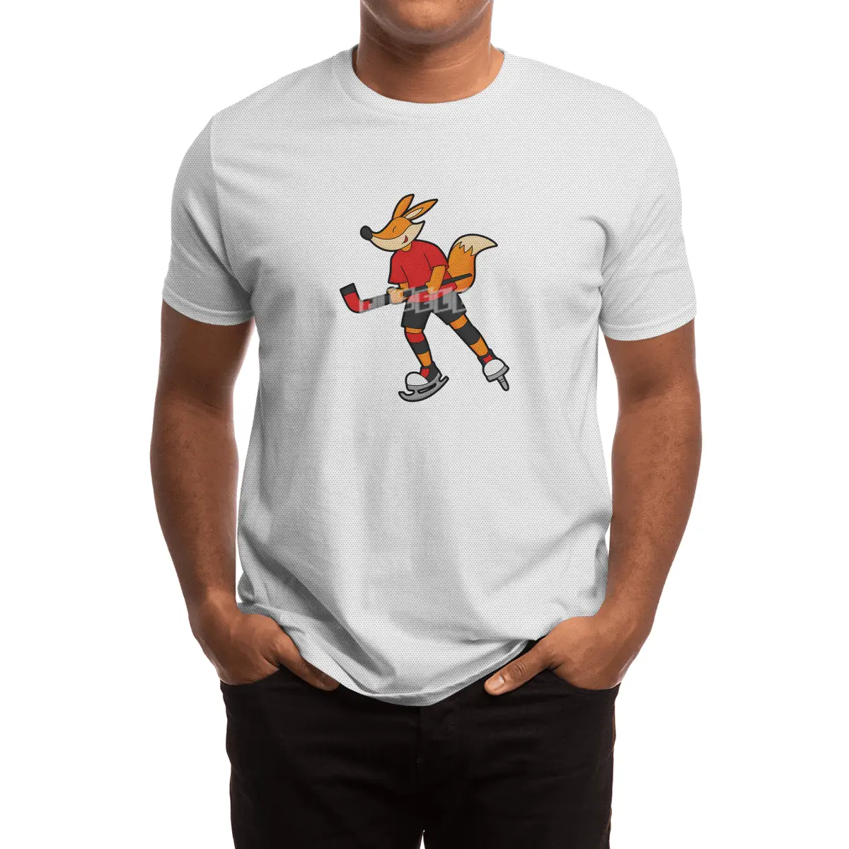 Fox at Ice hockey with Ice hockey stick Spor T-Shirt