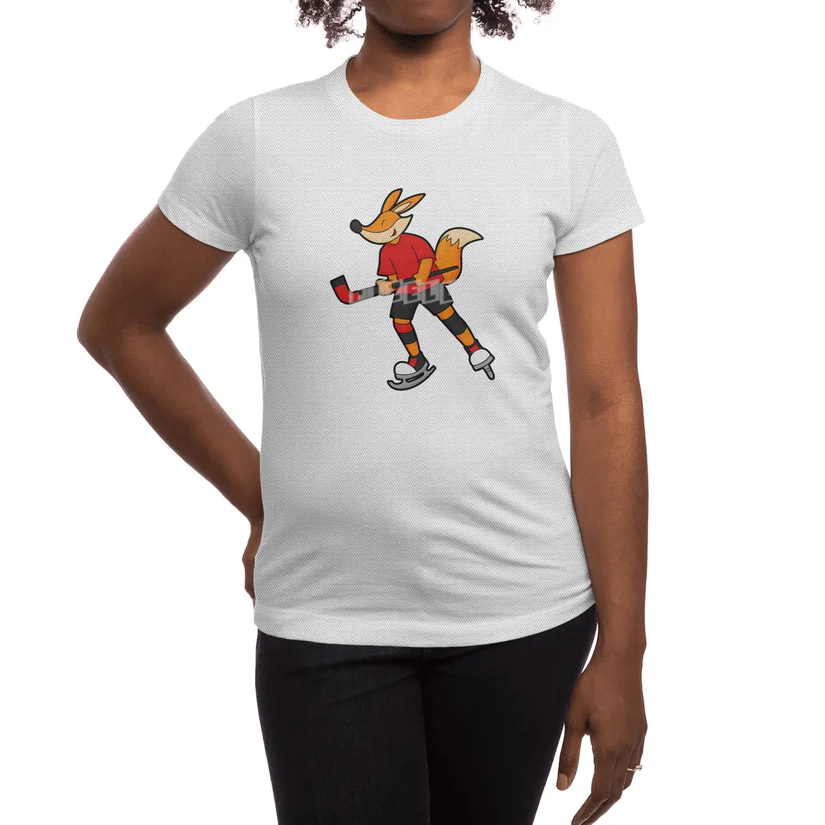 Fox at Ice hockey with Ice hockey stick Spor T-Shirt