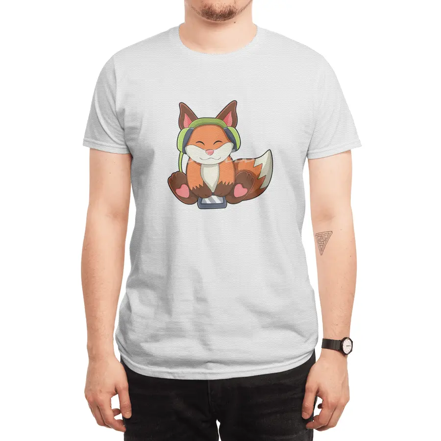 Fox at Music with Headphone Spor T-Shirt