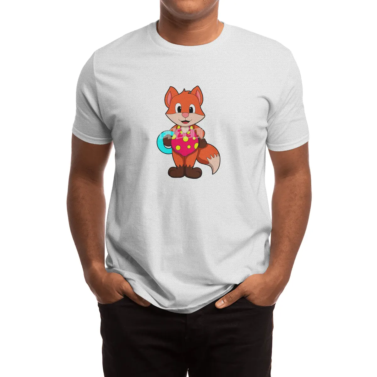 Fox at Swimming with Swim ring Spor T-Shirt
