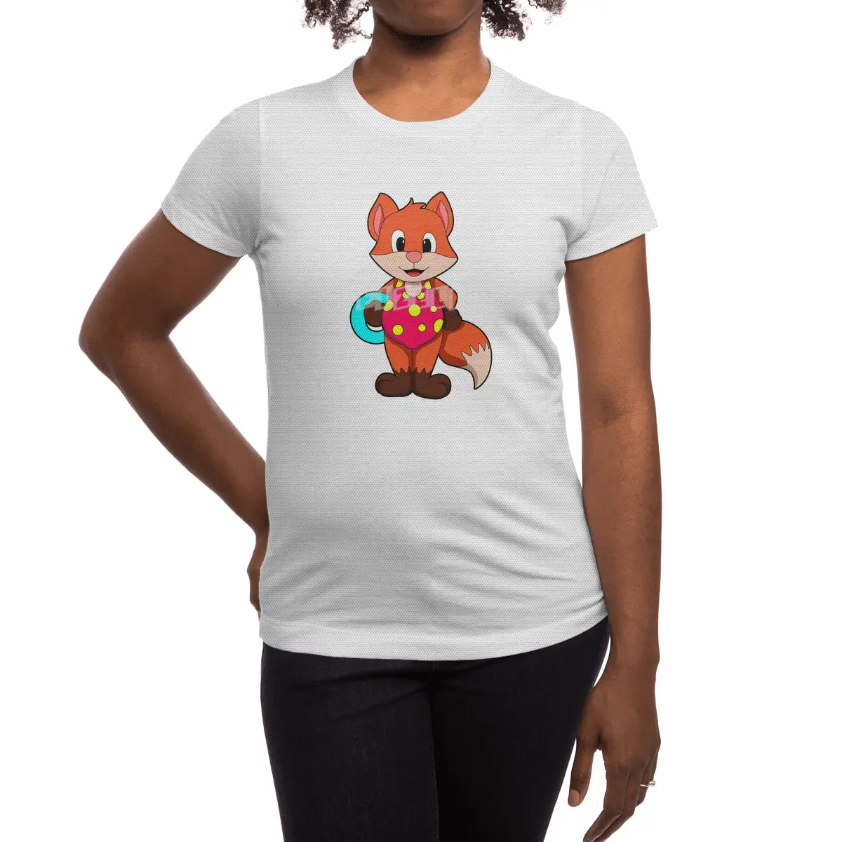 Fox at Swimming with Swim ring Spor T-Shirt