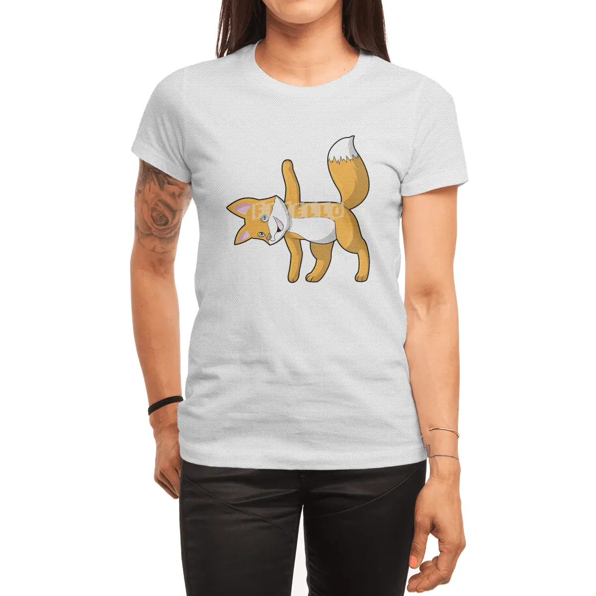 Fox at Yoga Stretching Spor T-Shirt