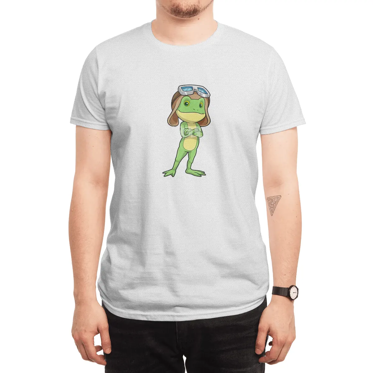 Frog as Pilot with Hat & Glasses Spor T-Shirt