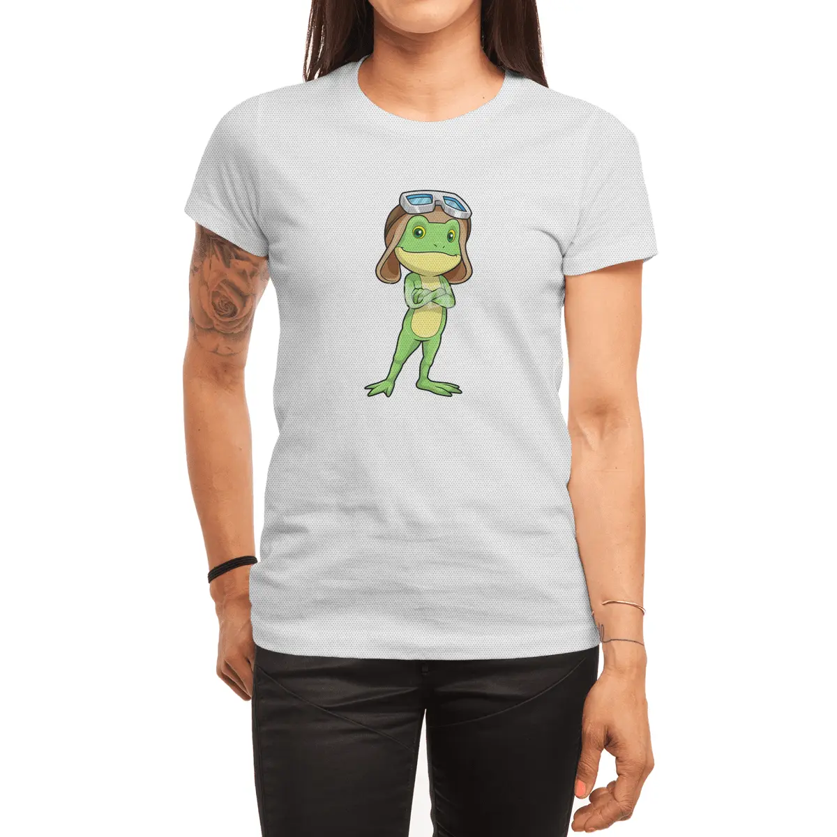 Frog as Pilot with Hat & Glasses Spor T-Shirt