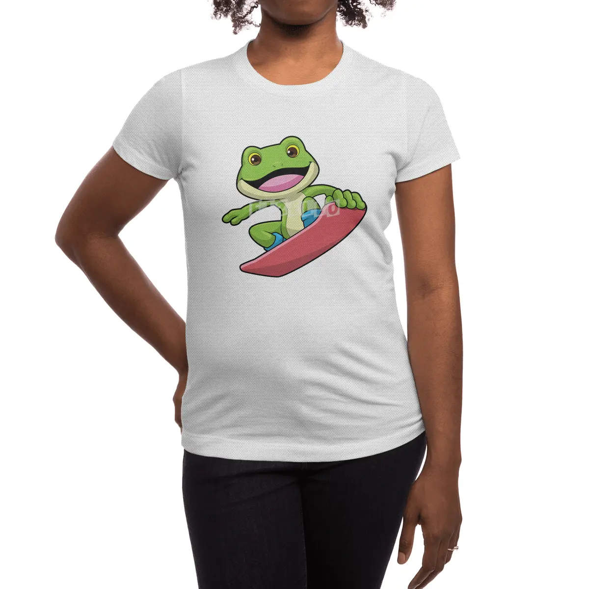Frog as Snowboarder with Snowboard Spor T-Shirt