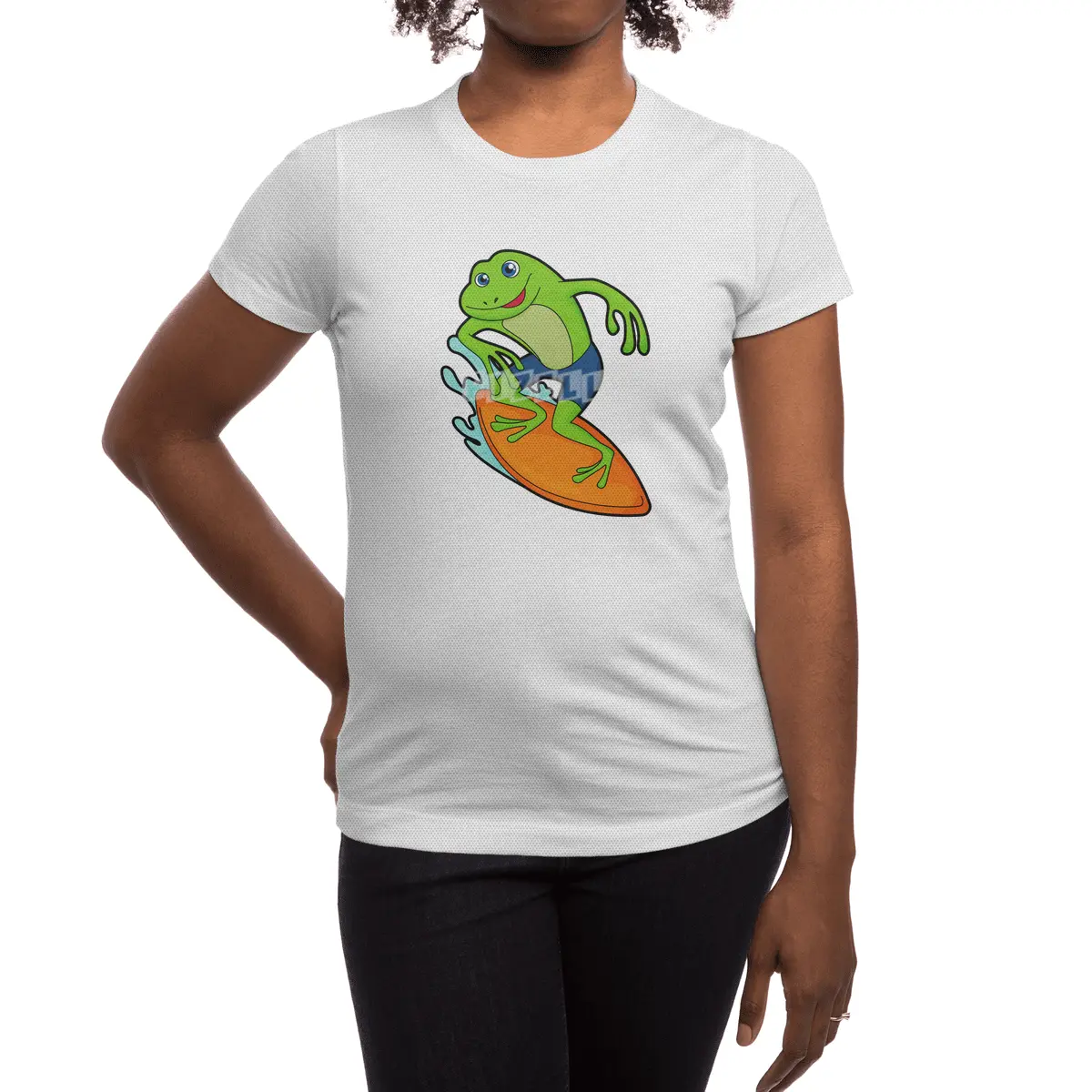 Frog as Surfer with Surfboard Spor T-Shirt
