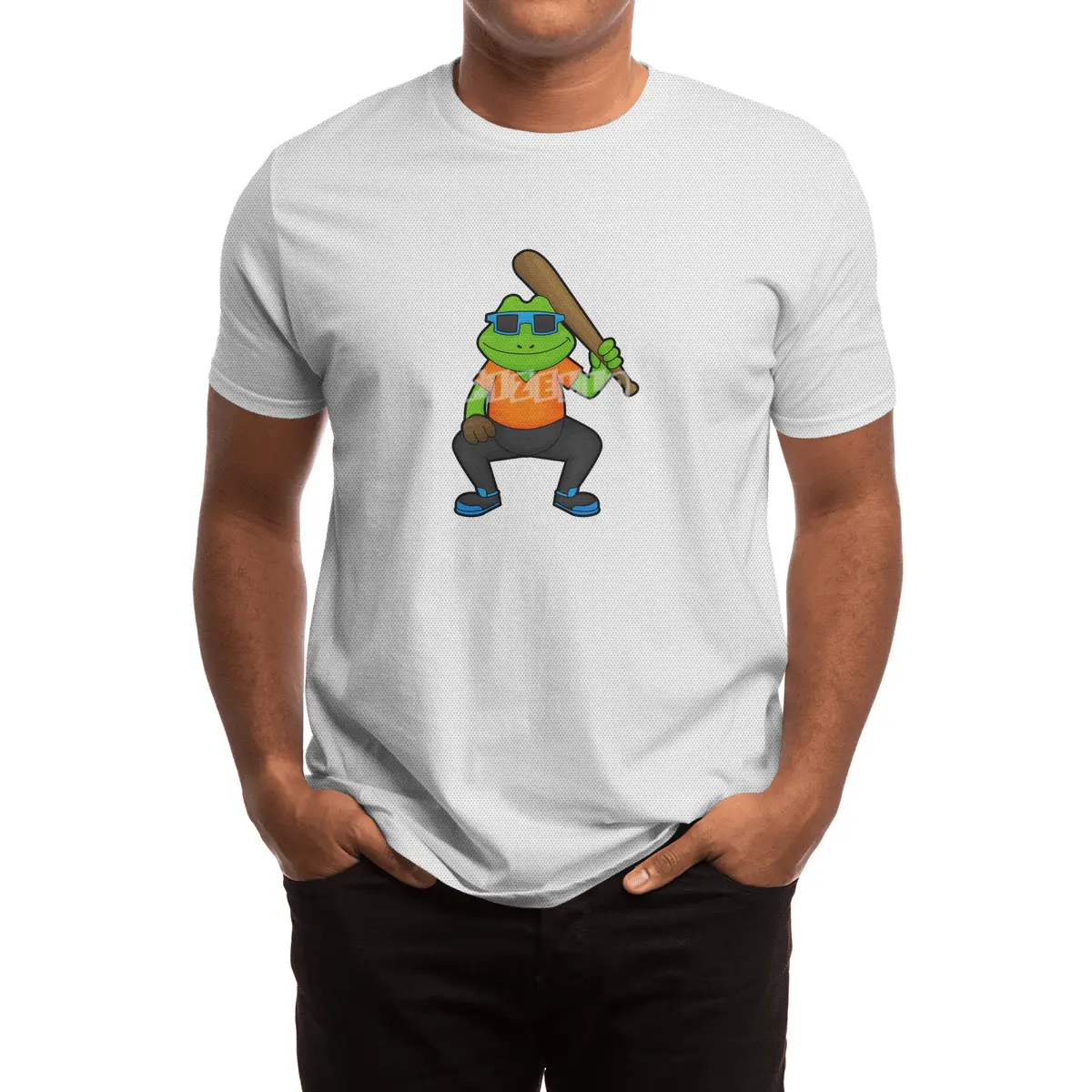 Frog at Baseball with Baseball bat & Sunglasses Spor T-Shirt