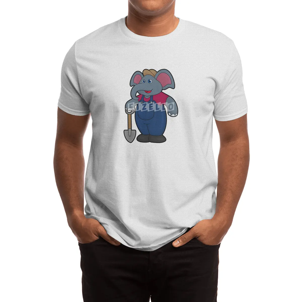 Elephant as Farmer with Shovel Spor T-Shirt