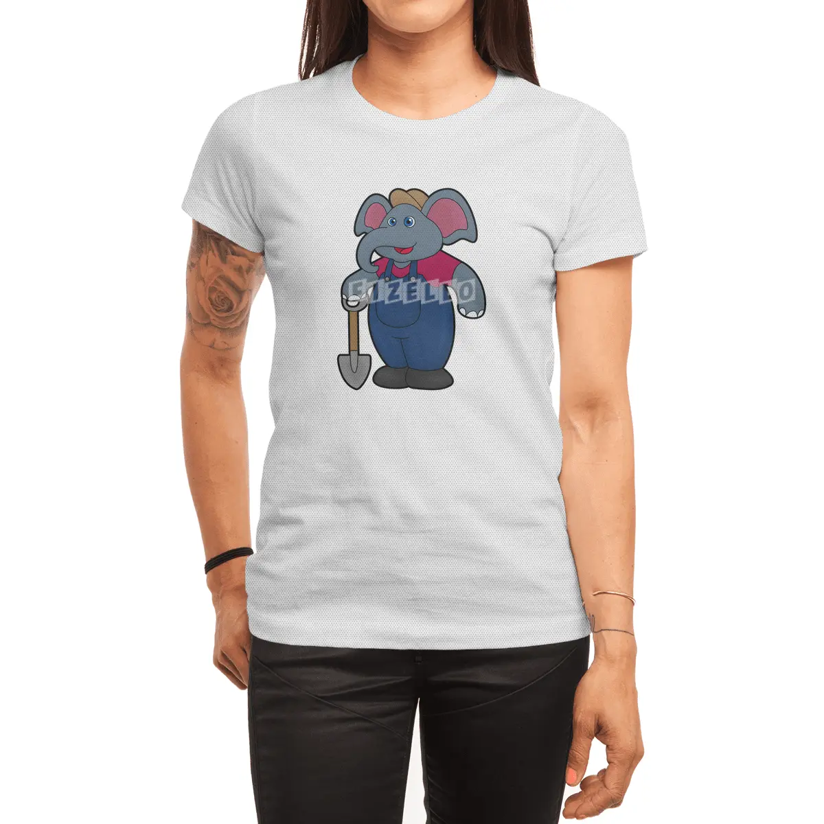 Elephant as Farmer with Shovel Spor T-Shirt