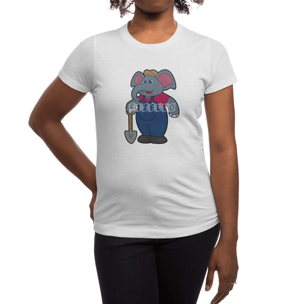 Elephant as Farmer with Shovel Spor T-Shirt